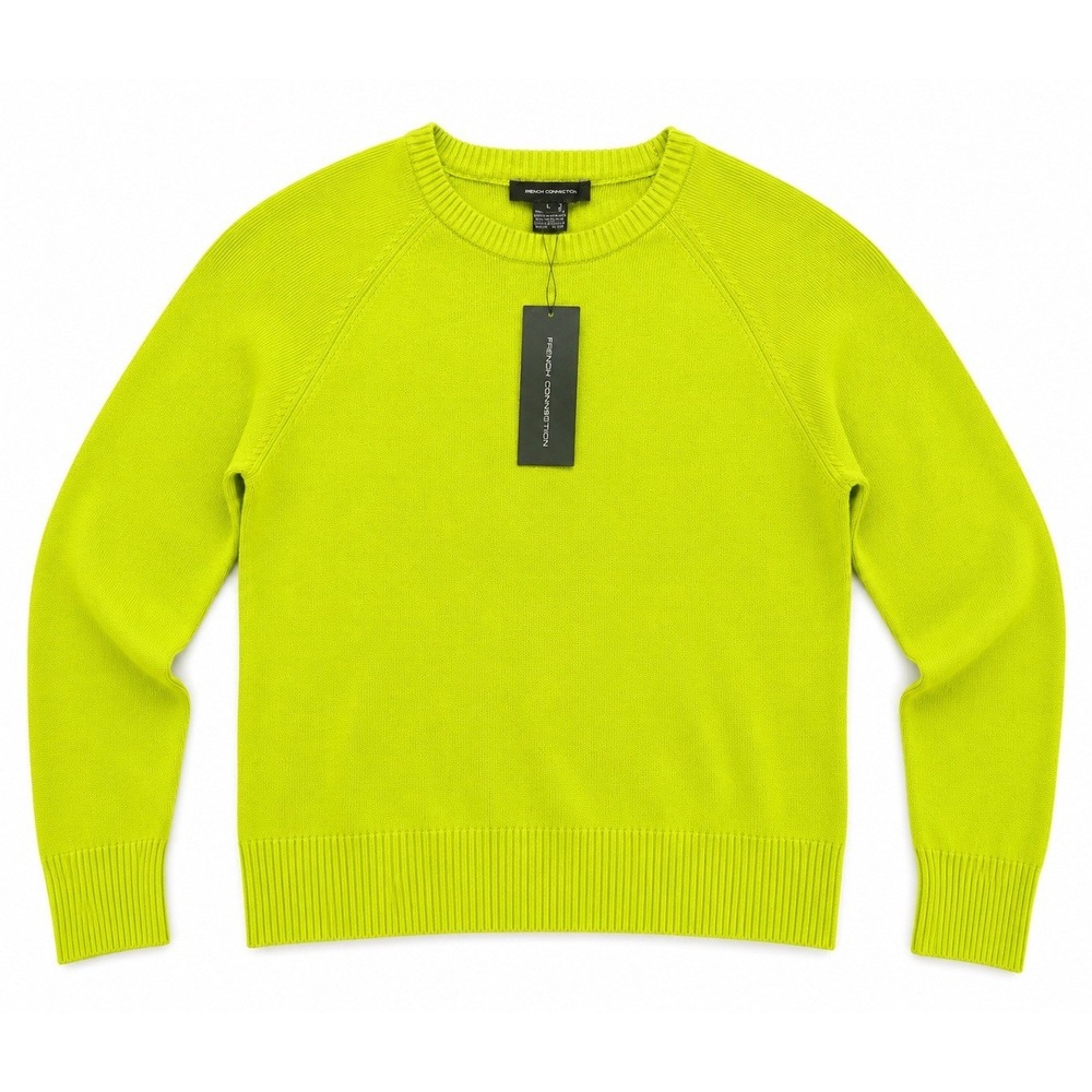 NWT French Connection Lime Punch Raglan Crew Neck Sweater L Soft Knit Neon Bold - Picture 2 of 12